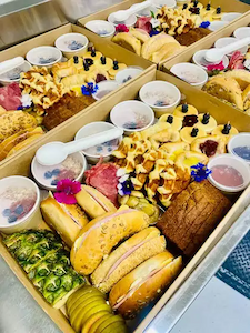 Artisan grazing platter with premium cheeses, cured meats, fresh fruits and gourmet accompaniments - Twisted Flour & Sugar catering Christchurch